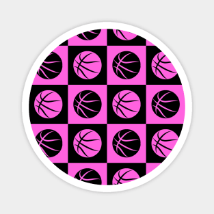 Basketball Ball Checkered Seamless Pattern - Black and Magenta Tones Magnet